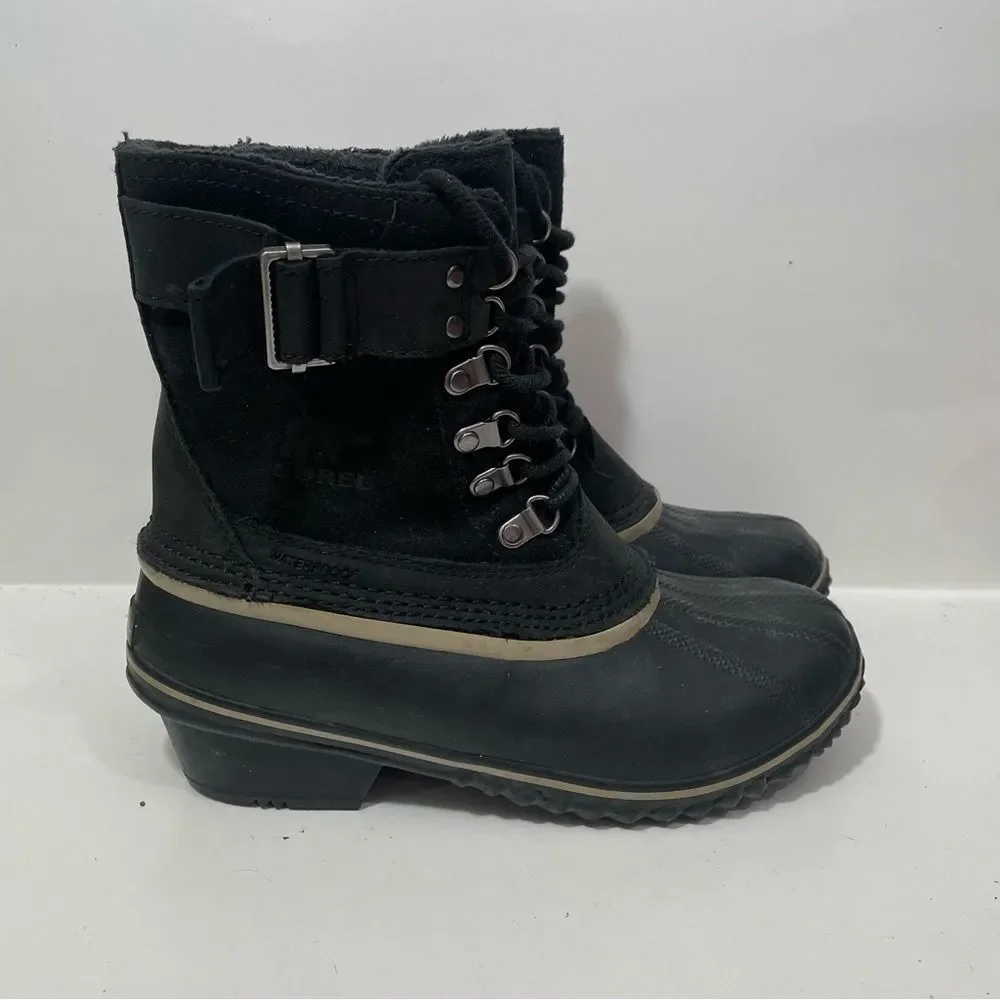 Sorel Black Waterproof Winter Fancy Lace Snow Boots